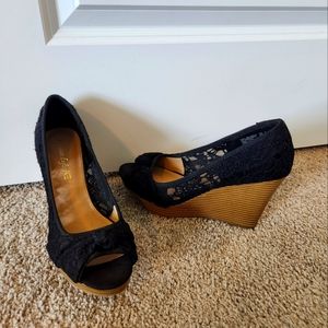 Lace black wedge heels